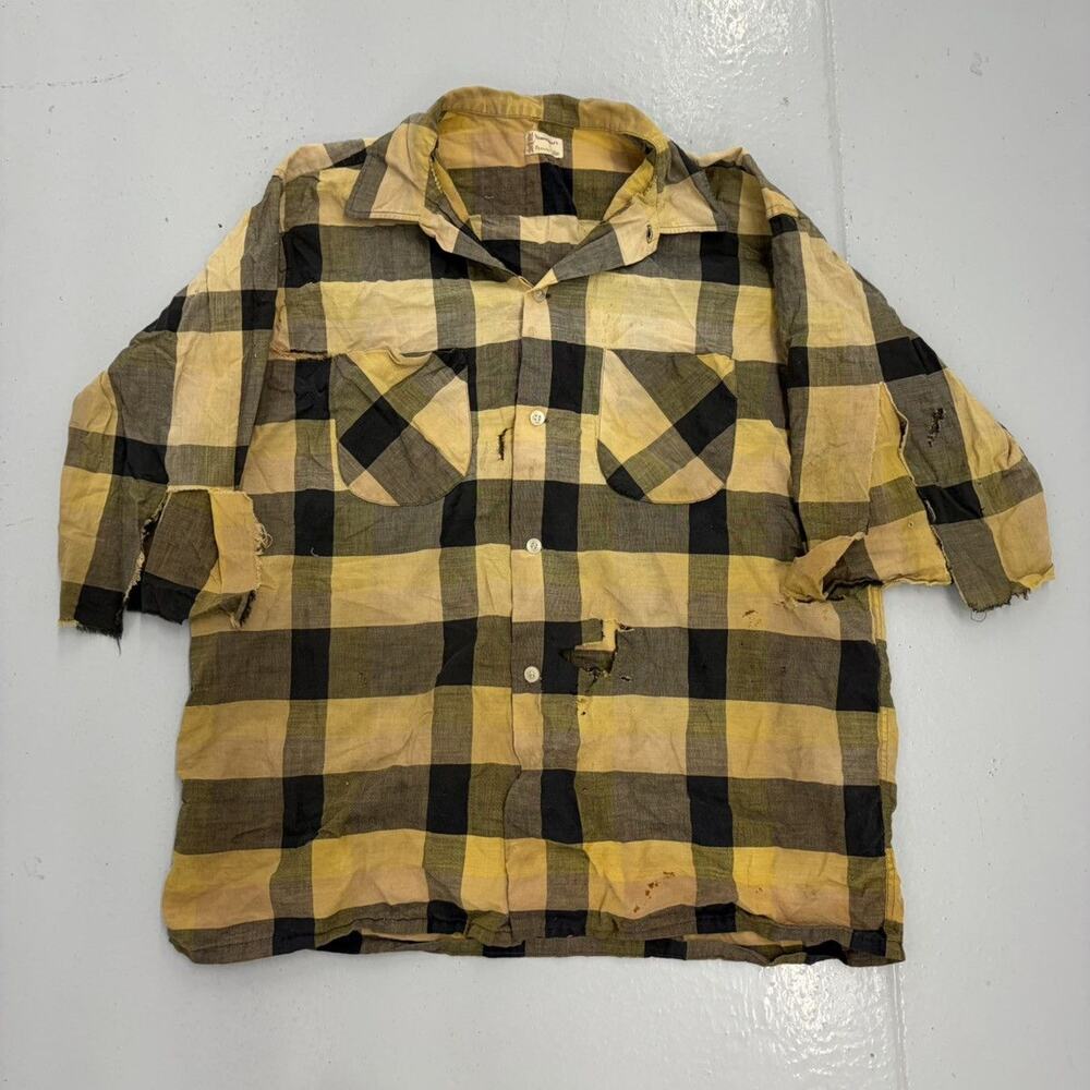 Vintage 60s Towncraft Yellow/Black Plaid Distressed Shirt